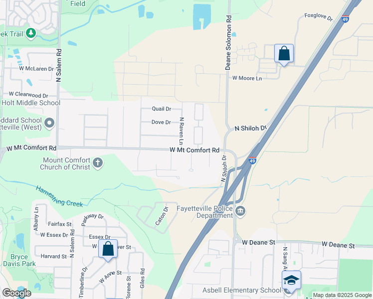 map of restaurants, bars, coffee shops, grocery stores, and more near 2678 West Mount Comfort Road in Fayetteville