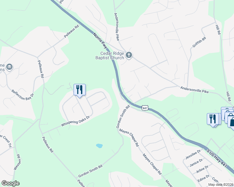 map of restaurants, bars, coffee shops, grocery stores, and more near 7819 Norris Freeway in Knoxville