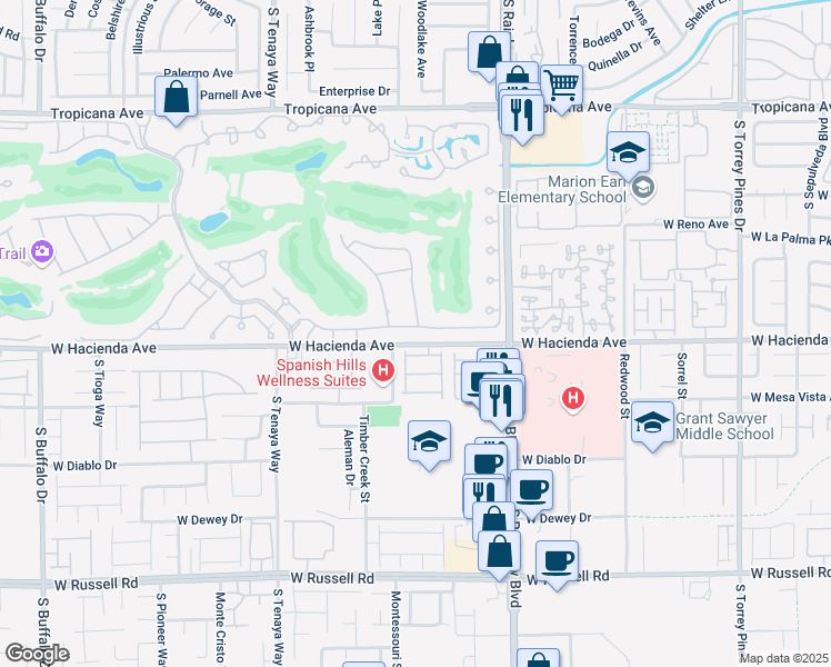 map of restaurants, bars, coffee shops, grocery stores, and more near 32 Princeville Lane in Las Vegas