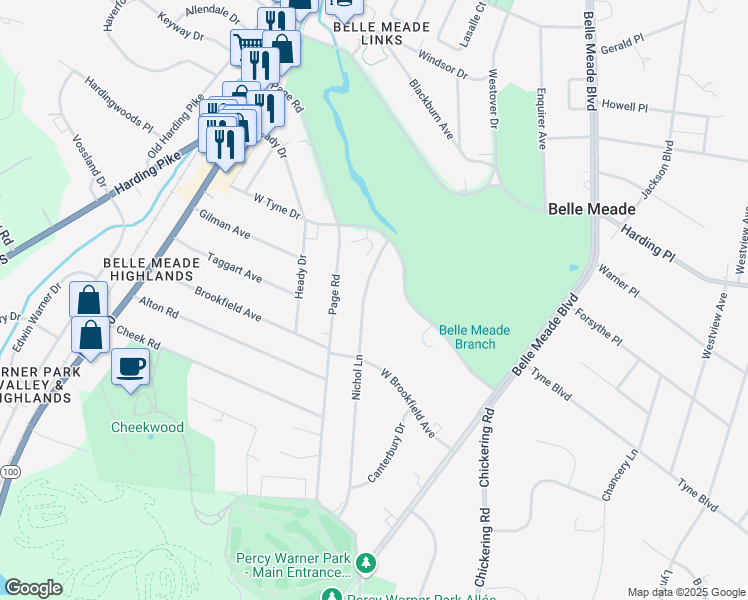 map of restaurants, bars, coffee shops, grocery stores, and more near 1108 Nichol Lane in Nashville