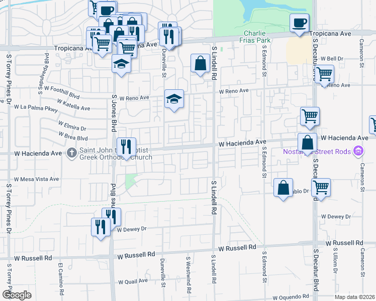 map of restaurants, bars, coffee shops, grocery stores, and more near 5660 Ness Avenue in Las Vegas