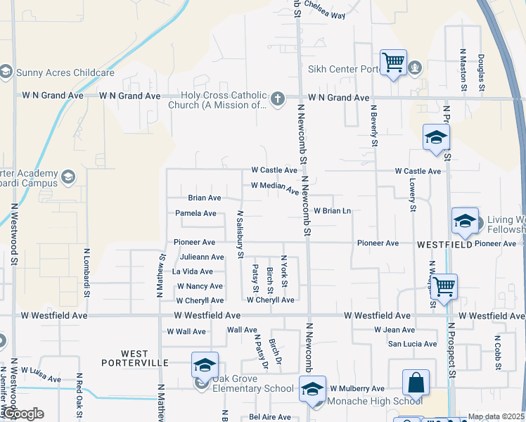 map of restaurants, bars, coffee shops, grocery stores, and more near 1503 North York Street in Porterville