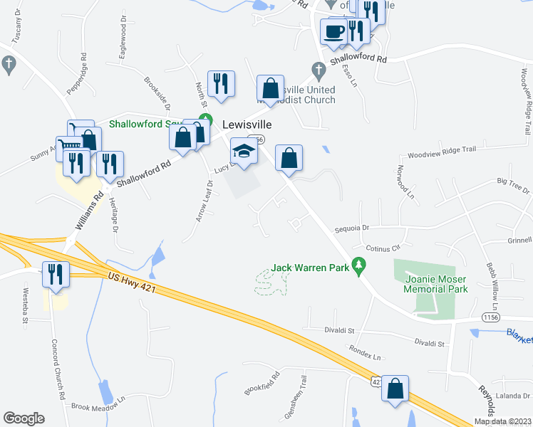 map of restaurants, bars, coffee shops, grocery stores, and more near 1014 Brookway West Drive in Lewisville