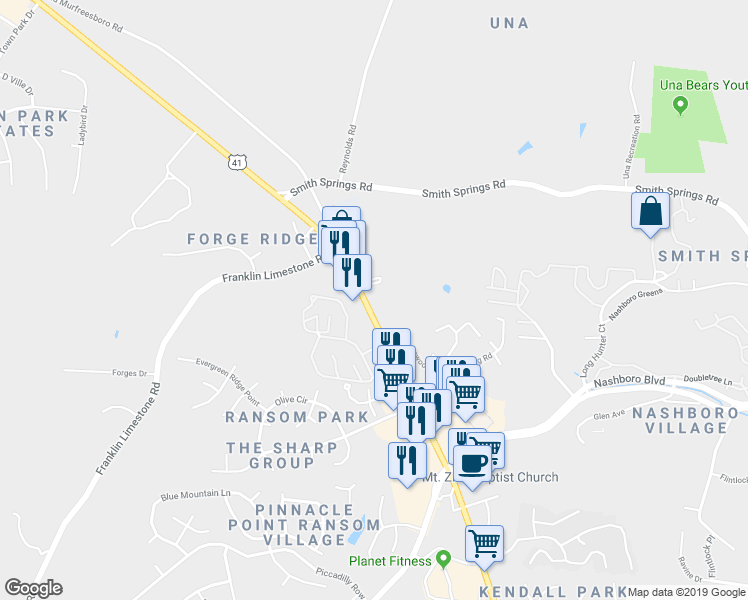 map of restaurants, bars, coffee shops, grocery stores, and more near 2138 Murfreesboro Pike in Nashville