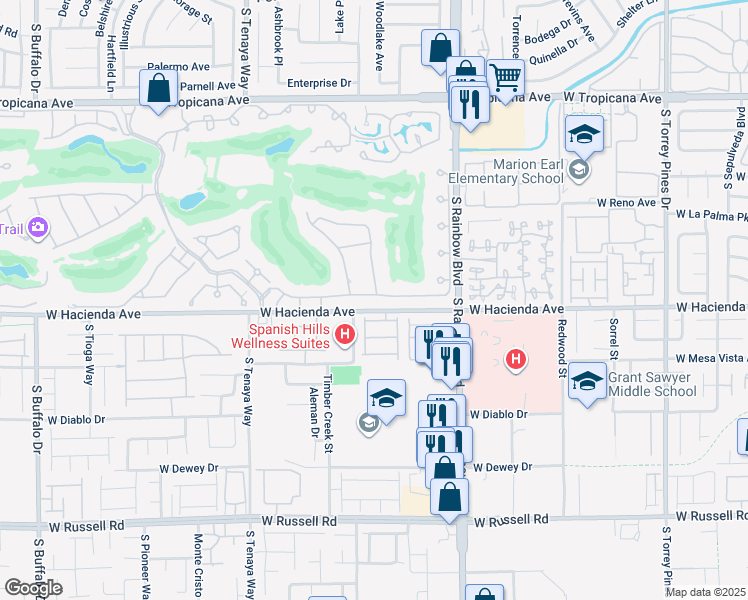 map of restaurants, bars, coffee shops, grocery stores, and more near 32 Princeville Lane in Las Vegas