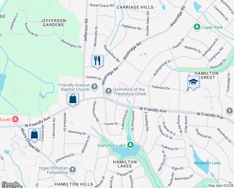 map of restaurants, bars, coffee shops, grocery stores, and more near 807 Plummer Drive in Greensboro