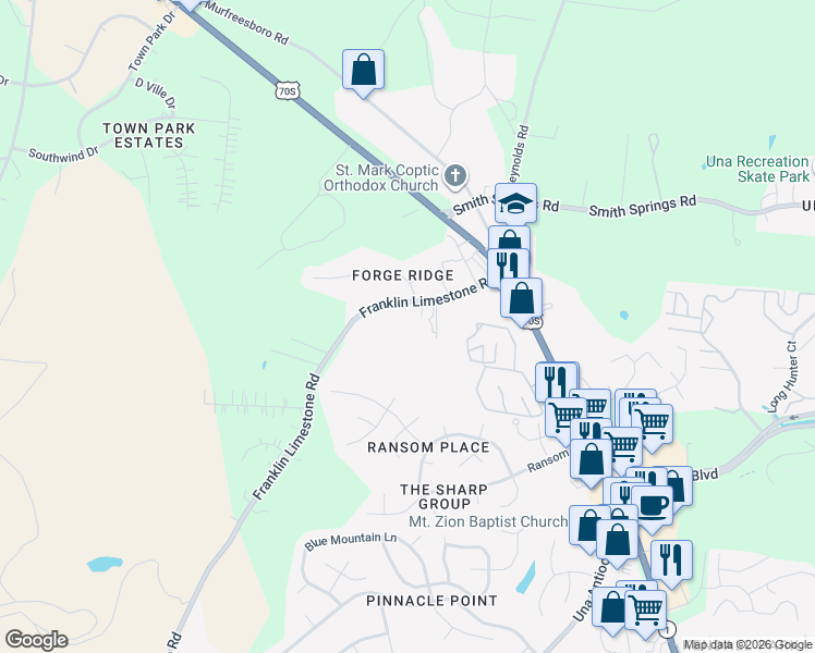 map of restaurants, bars, coffee shops, grocery stores, and more near 244 Franklin Limestone Road in Nashville