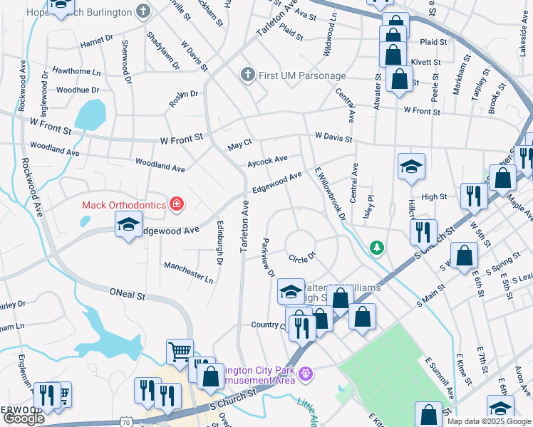 map of restaurants, bars, coffee shops, grocery stores, and more near 565 Parkview Drive in Burlington