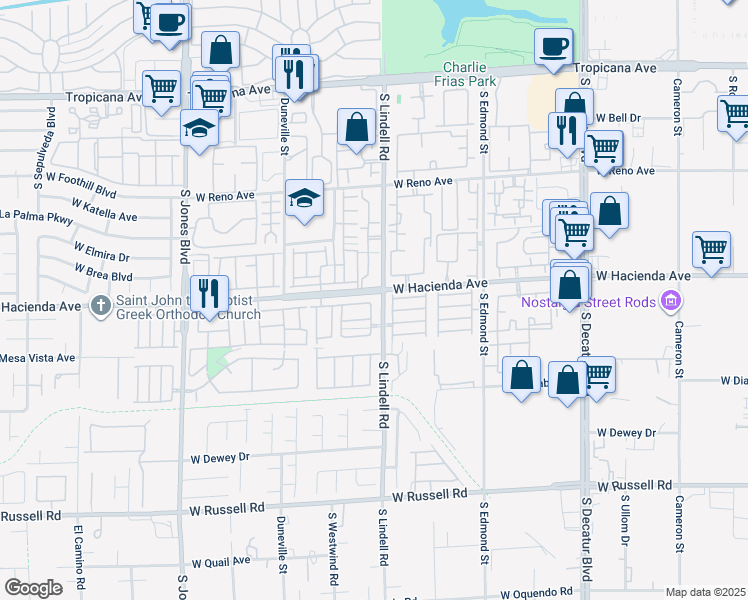 map of restaurants, bars, coffee shops, grocery stores, and more near 5508 Ness Avenue in Las Vegas