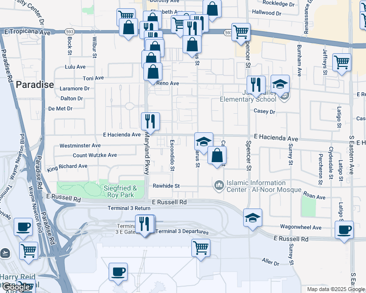 map of restaurants, bars, coffee shops, grocery stores, and more near in Paradise