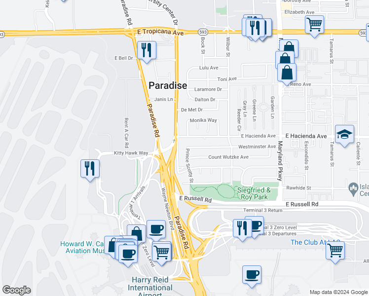 map of restaurants, bars, coffee shops, grocery stores, and more near 862 Westminster Avenue in Las Vegas