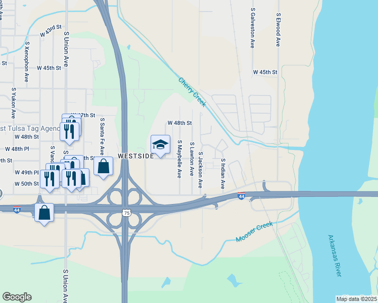 map of restaurants, bars, coffee shops, grocery stores, and more near 4849 South Maybelle Avenue in Tulsa