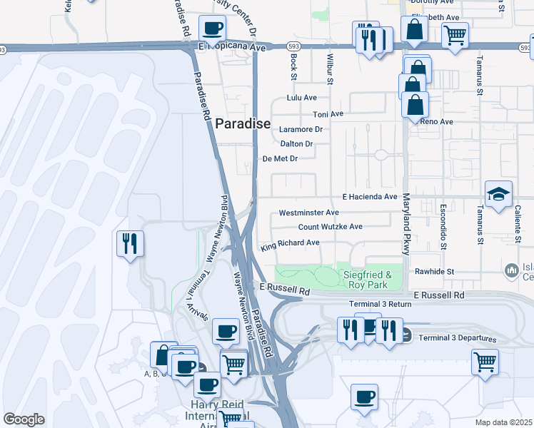map of restaurants, bars, coffee shops, grocery stores, and more near 5330 South Swenson Street in Las Vegas