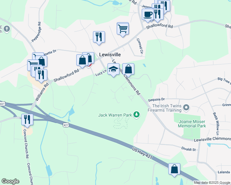 map of restaurants, bars, coffee shops, grocery stores, and more near 322 Brookway West Drive in Lewisville