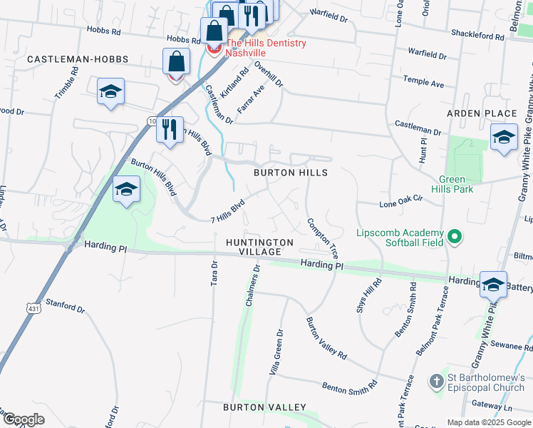 map of restaurants, bars, coffee shops, grocery stores, and more near 816 Cherry Laurel Court in Nashville