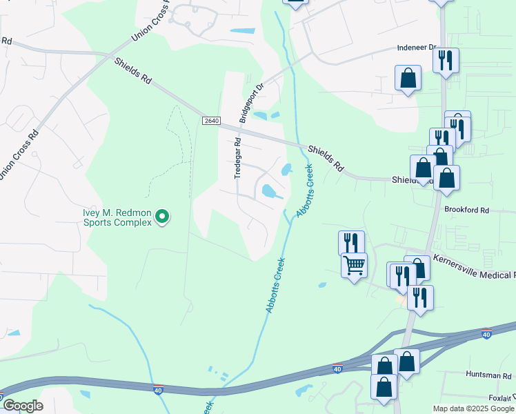 map of restaurants, bars, coffee shops, grocery stores, and more near 1320 Whitworth Court in Kernersville