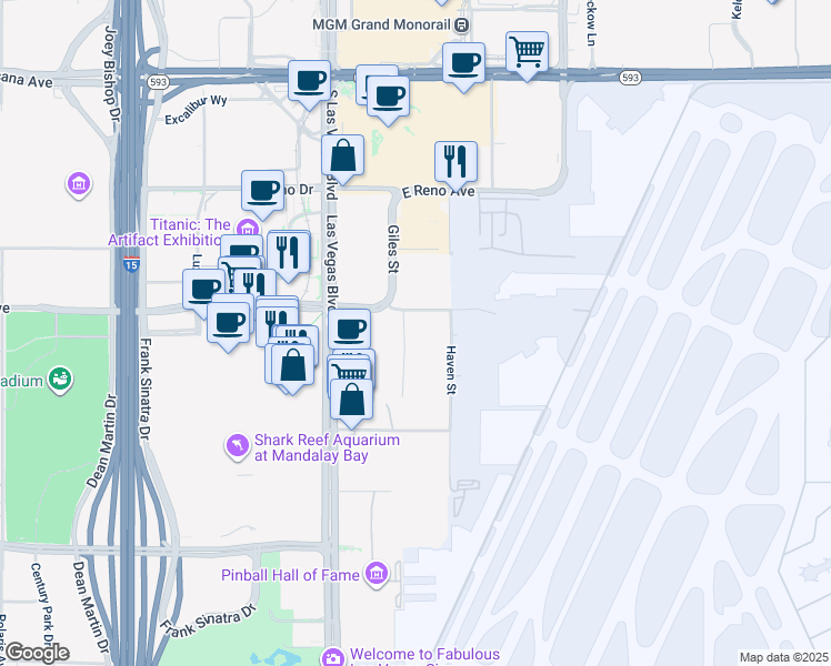map of restaurants, bars, coffee shops, grocery stores, and more near 5348 Danville Lane in Las Vegas