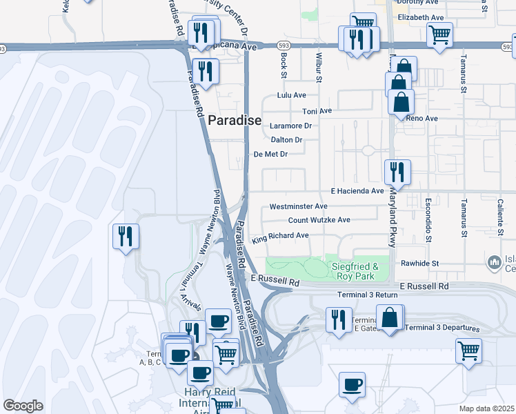 map of restaurants, bars, coffee shops, grocery stores, and more near 5330 South Swenson Street in Las Vegas