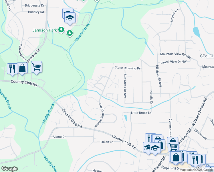 map of restaurants, bars, coffee shops, grocery stores, and more near 807 Meadowstone Drive in Winston-Salem