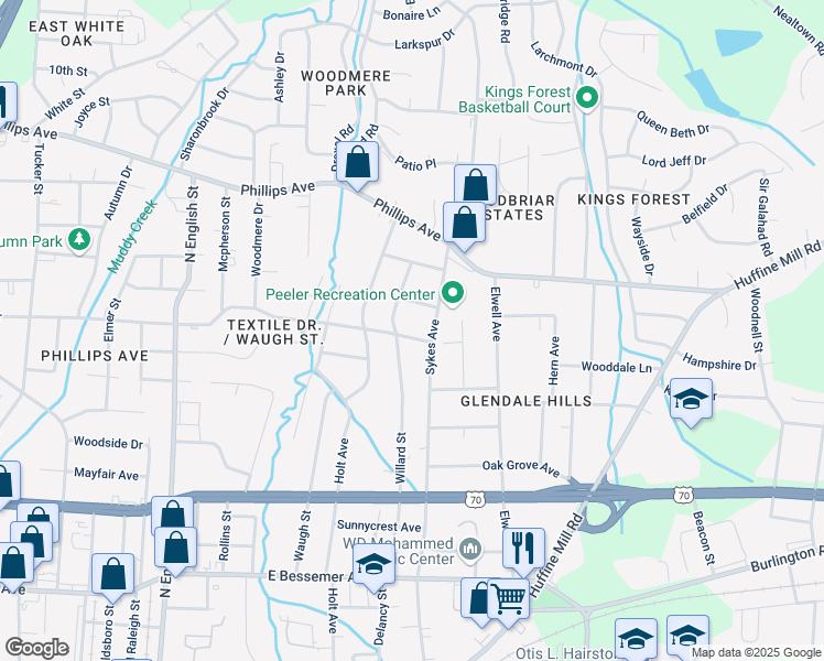 map of restaurants, bars, coffee shops, grocery stores, and more near in Greensboro