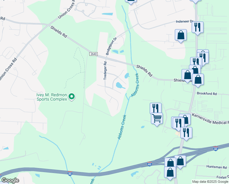 map of restaurants, bars, coffee shops, grocery stores, and more near 1320 Whitworth Court in Kernersville