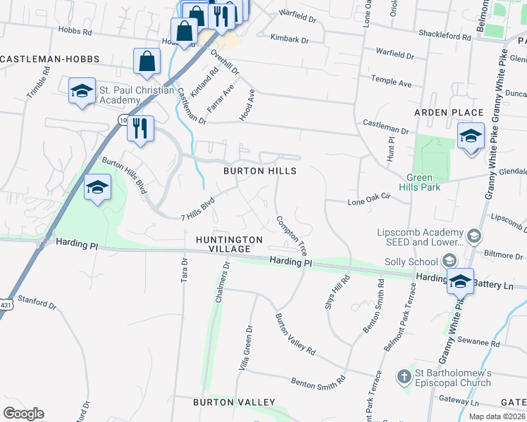 map of restaurants, bars, coffee shops, grocery stores, and more near 425 Cumberland Place in Nashville