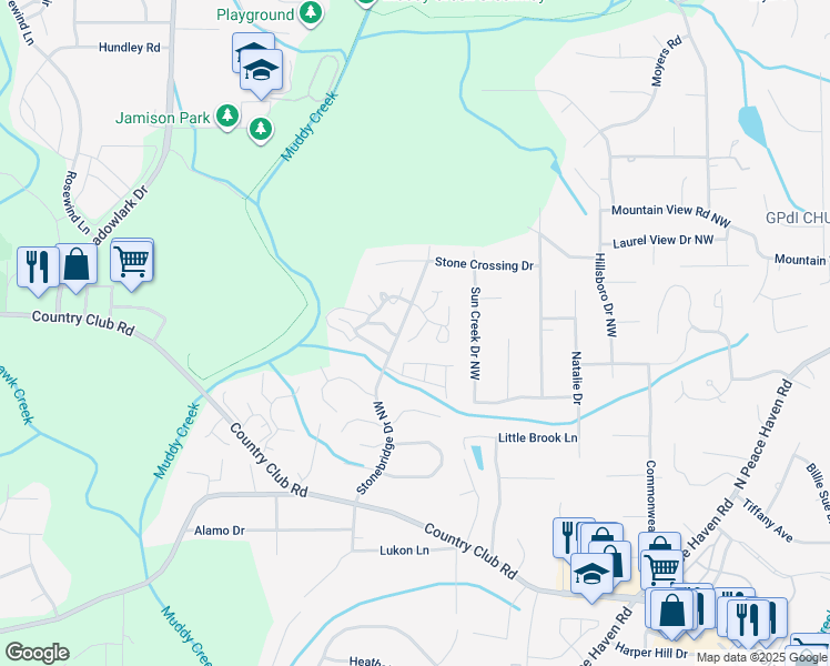map of restaurants, bars, coffee shops, grocery stores, and more near 807 Meadowstone Drive in Winston-Salem