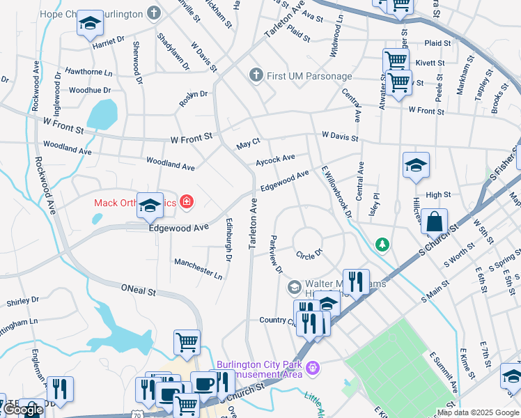 map of restaurants, bars, coffee shops, grocery stores, and more near 565 Parkview Drive in Burlington
