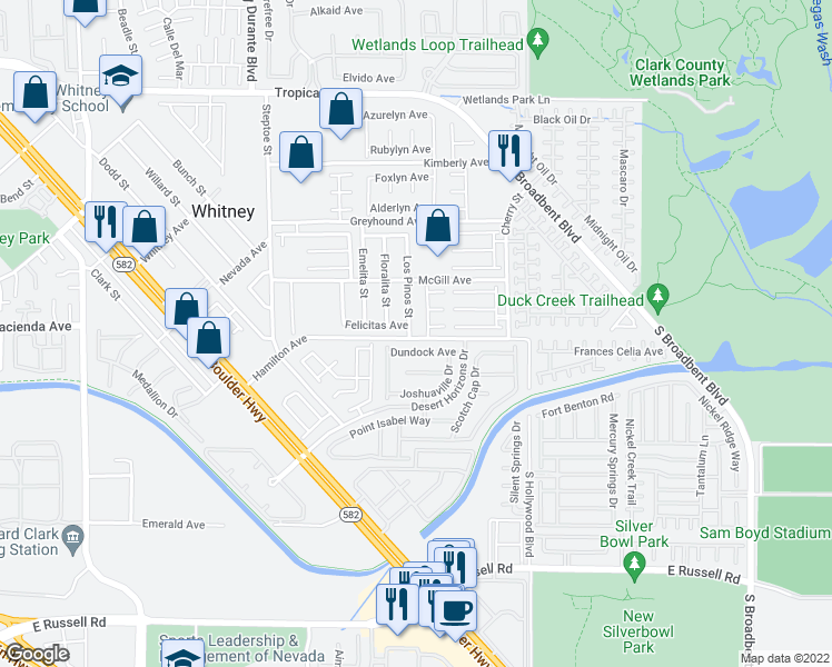 map of restaurants, bars, coffee shops, grocery stores, and more near 5320 Los Pinos Street in Las Vegas