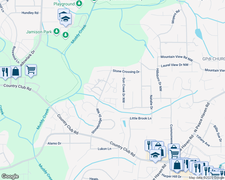 map of restaurants, bars, coffee shops, grocery stores, and more near 920 Heatherstone Drive in Winston-Salem