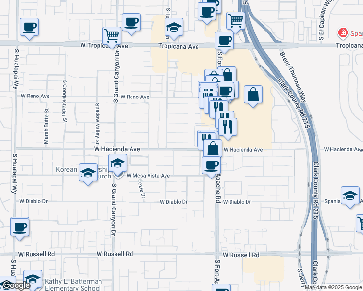 map of restaurants, bars, coffee shops, grocery stores, and more near 9543 Camelback Peak Court in Las Vegas