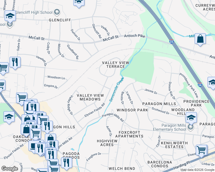 map of restaurants, bars, coffee shops, grocery stores, and more near 204 Nunley Drive in Nashville