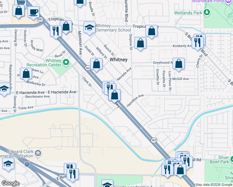 map of restaurants, bars, coffee shops, grocery stores, and more near 6017 Boulder Highway in Las Vegas