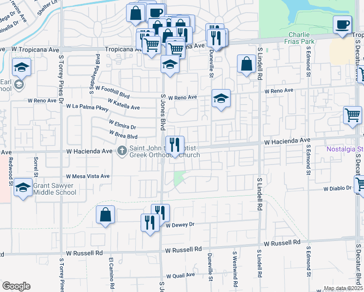 map of restaurants, bars, coffee shops, grocery stores, and more near 5999 Sunlight Garden Way in Las Vegas