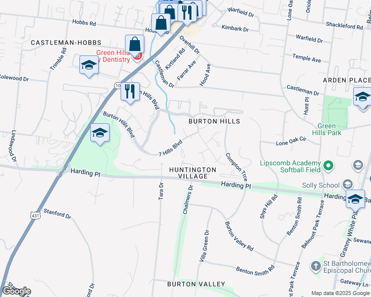 map of restaurants, bars, coffee shops, grocery stores, and more near 112 Ashlawn Court in Nashville