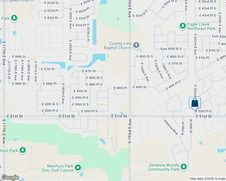 map of restaurants, bars, coffee shops, grocery stores, and more near 4815 South 190th Avenue East in Tulsa
