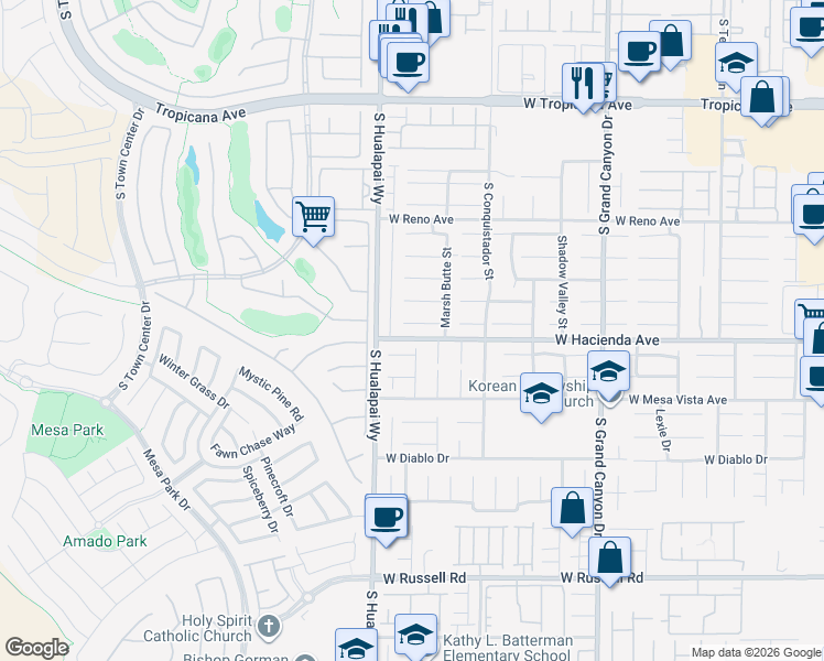map of restaurants, bars, coffee shops, grocery stores, and more near 10125 Tanner Rapids Ct in Las Vegas