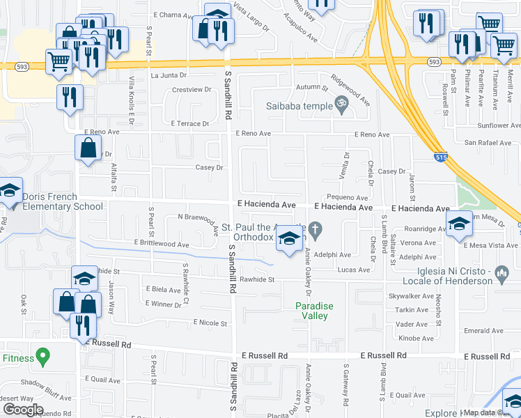 map of restaurants, bars, coffee shops, grocery stores, and more near 3888 Boca Grande Avenue in Las Vegas