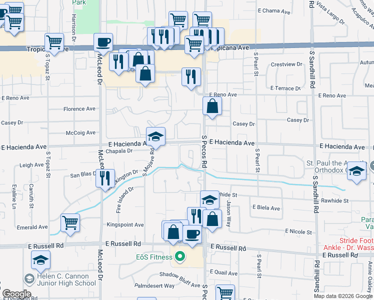 map of restaurants, bars, coffee shops, grocery stores, and more near 5351 Heatherbrook Circle in Las Vegas