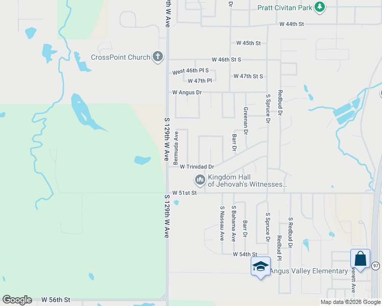 map of restaurants, bars, coffee shops, grocery stores, and more near 4917 Barbados Avenue in Sand Springs