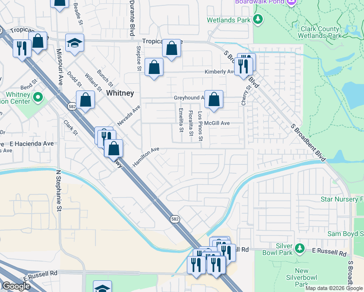 map of restaurants, bars, coffee shops, grocery stores, and more near 6299 Felicitas Avenue in Las Vegas