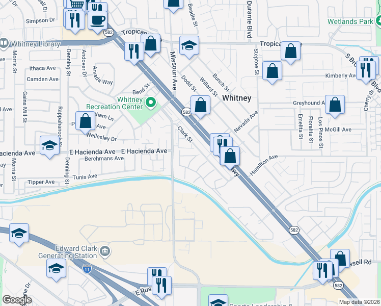 map of restaurants, bars, coffee shops, grocery stores, and more near 5792 Ambassador Avenue in Las Vegas