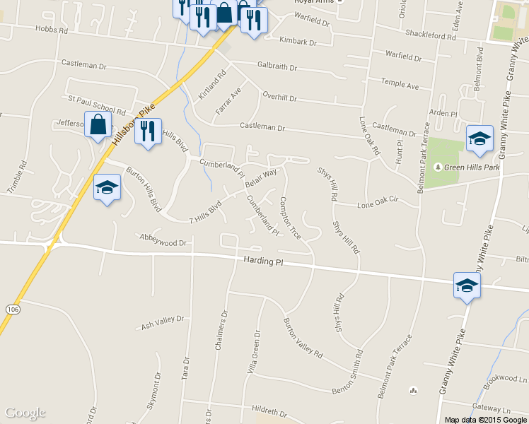 map of restaurants, bars, coffee shops, grocery stores, and more near 425 Cumberland Place in Nashville