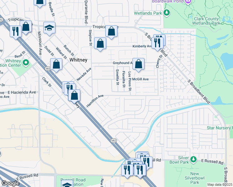 map of restaurants, bars, coffee shops, grocery stores, and more near 6287 Felicitas Avenue in Las Vegas