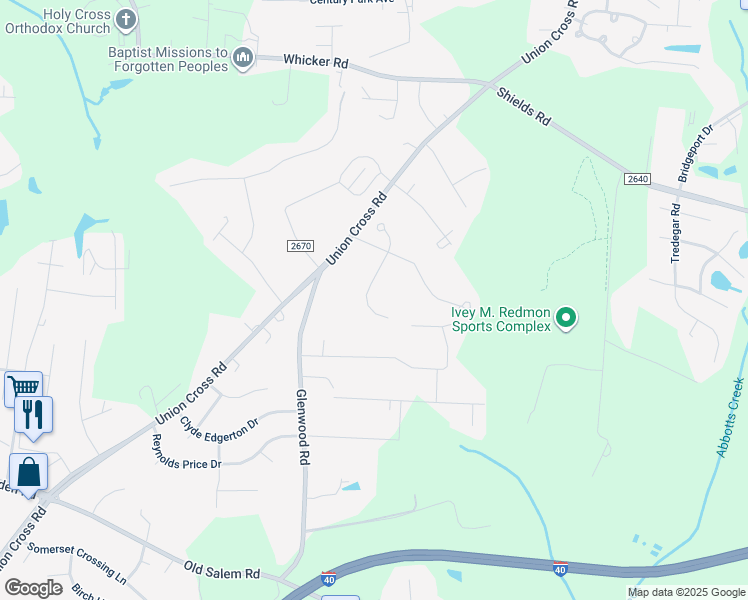map of restaurants, bars, coffee shops, grocery stores, and more near 1301 Micol Lane in Kernersville