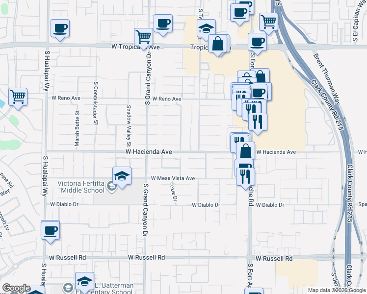 map of restaurants, bars, coffee shops, grocery stores, and more near 5295 Guardian Peak Street in Las Vegas