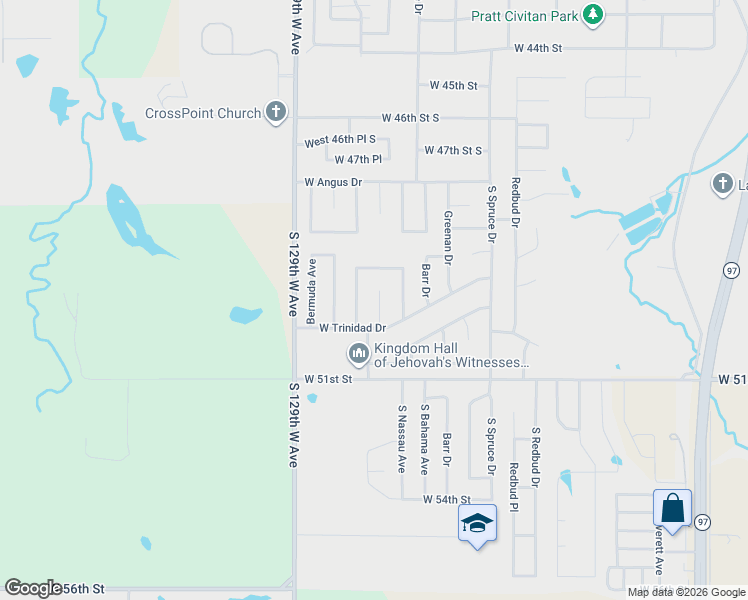 map of restaurants, bars, coffee shops, grocery stores, and more near 4910 Nassau Cir in Sand Springs