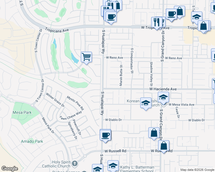 map of restaurants, bars, coffee shops, grocery stores, and more near 10125 Tanner Rapids Court in Las Vegas