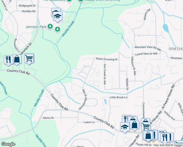 map of restaurants, bars, coffee shops, grocery stores, and more near 807 Meadowstone Drive in Winston-Salem