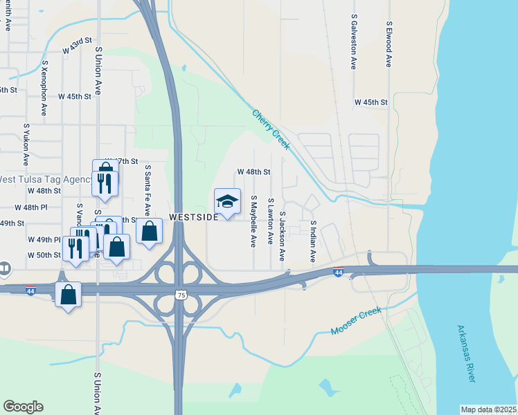 map of restaurants, bars, coffee shops, grocery stores, and more near 4849 S Maybelle Ave in Tulsa